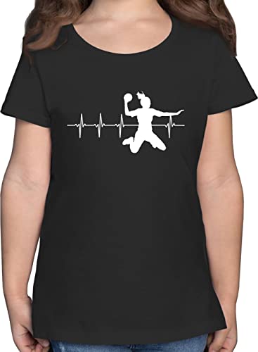 T-Shirt Mädchen - Kinder Sport Kleidung - Handball Herzschlag für Damen - 164 (14/15 Jahre) - Schwarz - Shirt mädels Sportshirt t Shirts Tshirt Girlie t_Shirt Outfit Sport-Shirt Handballerin von Shirtracer