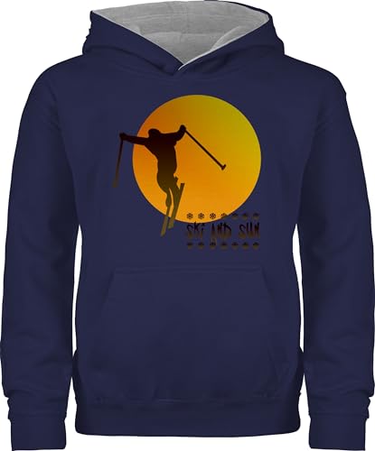 Pullover Kinder Hoodie Jungen Mädchen - Sport Kleidung - Ski and Sun - Skifahrer - 140 (9/11 Jahre) - Navy Blau/Grau meliert - Fahren Hoody kinderpullover polova Pulli Hoodies hodies Jungs von Shirtracer