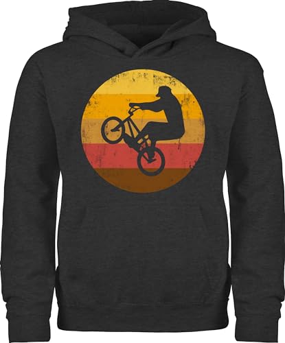 Shirtracer Kinder Hoodie Jungen Mädchen - Sport Kleidung - BMX Jump - 128 (7/8 Jahre) - Anthrazit meliert - Hoody Teenager Rad Fun-Sweatshirts Mountainbike Pullunder Downhill hodi MTB Kapuzenpulli von Shirtracer