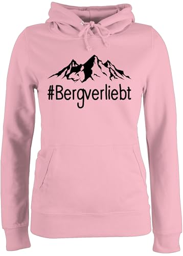Pullover Damen Hoodie Frauen - Bergverliebt - schwarz - M - Hellrosa - Sport Berg Fun-Kapuzenpullover Berge pullis wandern Pulli Wanderer Huddy hoddys Hoody Damen-pullis Kapuzenpullover Hoodies von Shirtracer