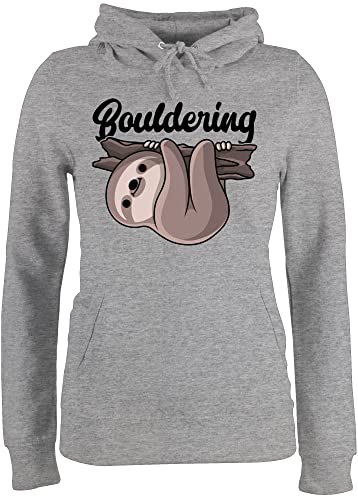 Pullover Damen Hoodie Frauen - Bouldering mit Faultier - schwarz - M - Grau meliert - Sport Klettern Kapuzenpullover Huddy Hoodies für von Shirtracer