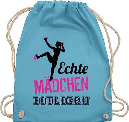 Turnbeutel Rucksack - Echte Mädchen bouldern fuchsia/schwarz - Unisize - Hellblau - geschenke für boulderer kinderturnbeutel sport gehen beutel boulder sportbeutel beuteltasche tasche sporttasche von Shirtracer