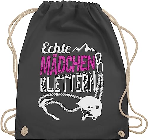 Turnbeutel Rucksack - Echte Mädchen klettern - Unisize - Dunkelgrau - geschenke für kletterer kinderturnbeutel sport kletter gym bag climb turnsack baumwollrucksack kinderbeutel turnen beutel von Shirtracer