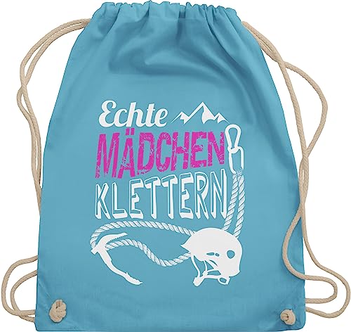 Turnbeutel Rucksack - Echte Mädchen klettern - Unisize - Hellblau - geschenke für kletterer kinderturnbeutel sport climb sportbeutel 25. geburtstag kletter beutel beuteltasche baumwollrucksack von Shirtracer