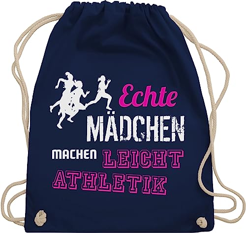 Turnbeutel Rucksack - Echte Mädchen machen Leichtathletik - Unisize - Navy Blau - turn beutel stoffsackerl tasche bag bags sporttasche baumwollbeutel kinderturnbeutel sportrucksack sporttaschen von Shirtracer