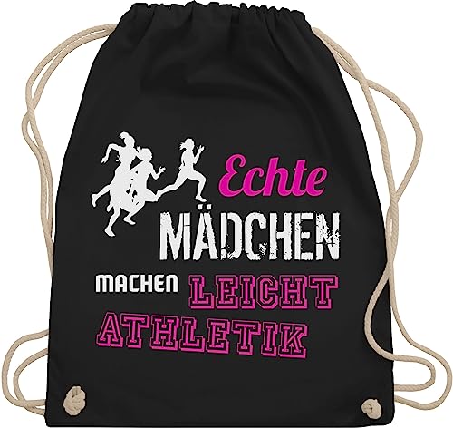 Turnbeutel Rucksack - Echte Mädchen machen Leichtathletik - Unisize - Schwarz - leichtathletik+geschenk beutel kinderturnbeutel sport mädels juterucksäcke beuteltasche rucksäcke sportsack von Shirtracer