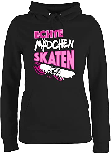 Pullover Damen Hoodie Frauen - Echte Mädchen skaten - S - Schwarz - Skate Sport Skater Kapuzenpullover skatergirl Pulli Skateboard flauschig von Shirtracer