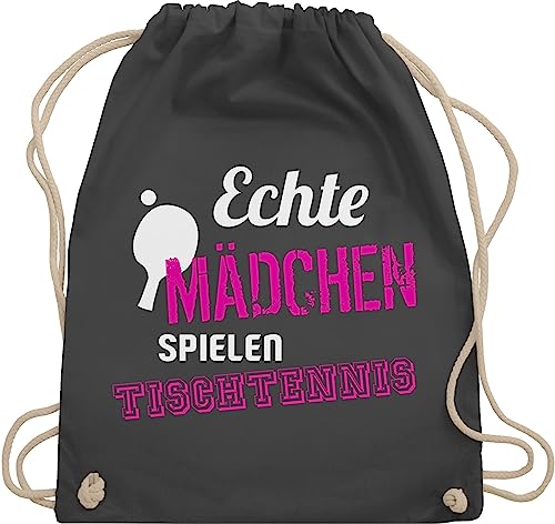 Turnbeutel Rucksack - Echte Mädchen spielen Tischtennis - Unisize - Dunkelgrau - beutel kinder große stofftasche gymsack gym bag sporttasche baumwolle sportrucksack mit schnur turn tasche turnsack von Shirtracer