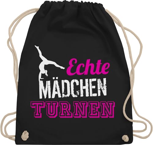 Turnbeutel Rucksack - Echte Mädchen turnen I Geschenk Turnerin - Unisize - Schwarz - kunstturnen kinderturnbeutel sport turn beutel für turner 25. geburtstag gymnastic stoffbeutel sportbeutel von Shirtracer