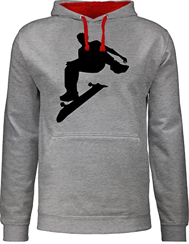 Pullover Herren Frauen Hoodie Kontrast zweifarbig - Skater - M - Grau meliert/Rot - sport skateboard herrenpullis männertag skate pulli damen hoddies für mädels hoody modern langarm zweifarbiger von Shirtracer