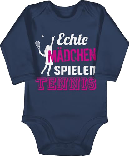 Baby Body langarm Junge - Sport & Bewegung - Echte Mädchen spielen Tennis - 3/6 Monate - Navy Blau - maedchen babybody frauen strampler geschenk nur von Shirtracer