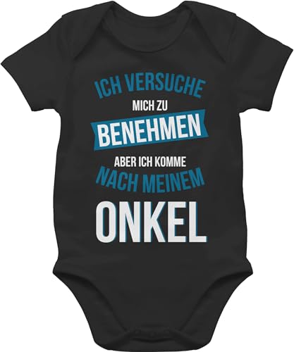 Shirtracer Baby Body Junge Mädchen - Sprüche - Ich versuche mich zu benehmen aber ich komme nach meinem Onkel - 6/12 Monate - Schwarz - patenkind geschenk babymode witzig spruch uncle bodys nichte von Shirtracer
