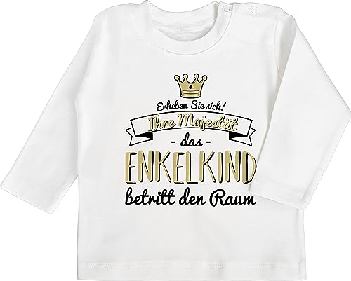 Shirtracer Baby Langarmshirt - Sprüche - Ihre Majestät das Enkelkind betritt den Raum - 3/6 Monate - Weiß - Babykleidung mit sprüchen Spruch Enkel babysachen spruche Enkelkinder Langarmshirts von Shirtracer