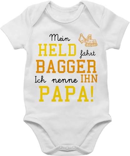 Baby Body Junge Mädchen - Sprüche - Mein Held fährt Bagger - 1/3 Monate - Weiß - kleidung mit babymode witzig spruch dad bodys babygeschenk spruche papa strampler babygeschenke sprüchen vater von Shirtracer