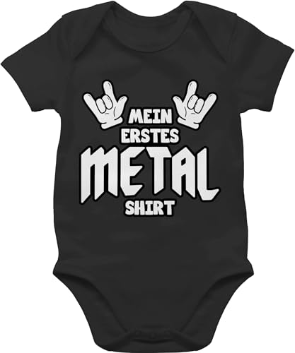 Baby Body Junge Mädchen - Sprüche - Mein erstes Metal Shirt Comic - 6/12 Monate - Schwarz - babykleidung mit süßen sprüchen babysachen kurzarm strampler spruch lustige für romper witzige von Shirtracer