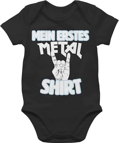 Baby Body Junge Mädchen - Sprüche - Mein erstes Metal Shirt weiß - 6/12 Monate - Schwarz - bodys für babys strampler spruch jungen babybody sachen babysachen kurzarm unisex babykleidung von Shirtracer