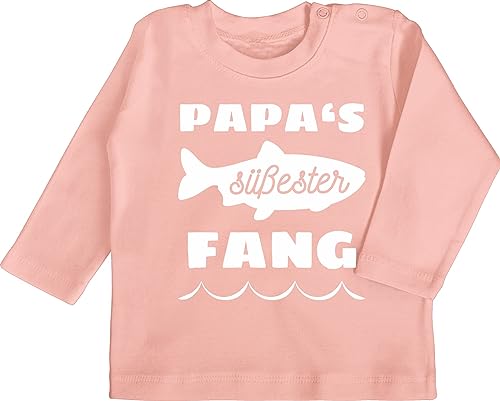 Baby Langarmshirt - Geschenk zum Vatertag - Papas süßester Fang - 3/6 Monate - Babyrosa - Papa Tag Langarmshirts für Baby-mädchen Himmelfahrt t-Shirt 1.Vatertagsgeschenk Tshirt von Shirtracer