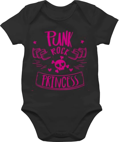 Baby Body Junge Mädchen - Sprüche - Punk Rock Princess - 3/6 Monate - Schwarz - punker kleidung babymode witzig spruch rocker bodys strampler totenkopf babybody mit sprüchen spruche rockabilly von Shirtracer
