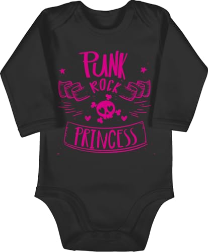 Baby Body langarm Mädchen Junge - Sprüche - Punk Rock Princess - 3/6 Monate - Schwarz - mit aufschrift rocker babykleidung bodys babygeschenke lustig 'n roll babybodys babysprüche babystrampler von Shirtracer