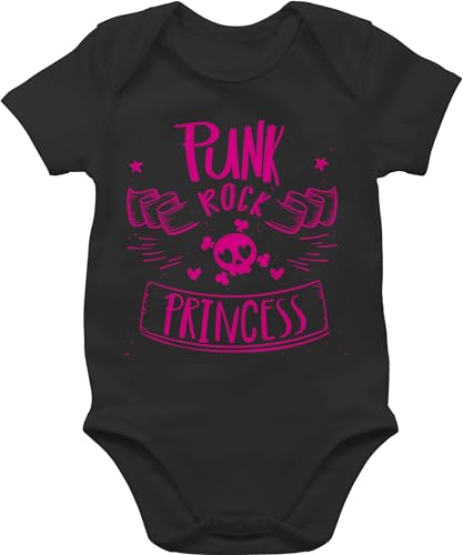 Shirtracer Baby Body Junge Mädchen - Sprüche - Punk Rock Princess - 6/12 Monate - Schwarz - mit sprüchen strampler kurzarm witzige bodie spruch bodys für babys lustige babybodies von Shirtracer