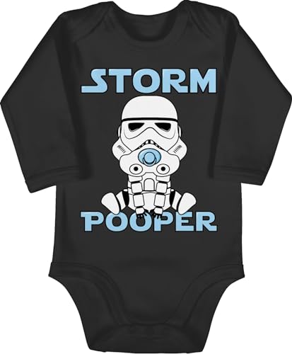 Baby Body langarm Mädchen Junge - Sprüche - Storm Pooper Stormpooper - 3/6 Monate - Schwarz - bodys ausgefallene geschenke zur geburt mit spruch comic babybody geburtsgeschenk babysachen von Shirtracer