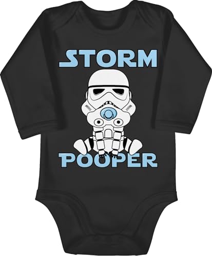 Baby Body langarm Mädchen Junge - Sprüche - Storm Pooper I Stormpooper - 6/12 Monate - Schwarz - babybody mit spruch babygeschenke spruche poop strampler geschenke zur geburt babygeschenk von Shirtracer