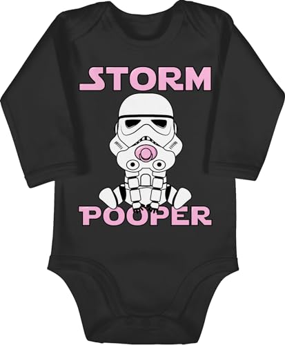 Baby Body langarm Mädchen Junge - Sprüche - Storm Pooper I - 12/18 Monate - Schwarz - lustiges zur geburt für babysachen strampler baumwolle neugeborenen geschenk fun bodys babyshowergeschenk von Shirtracer