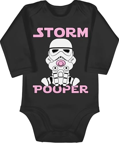 Baby Body langarm Mädchen Junge - Sprüche - Storm Pooper I - 6/12 Monate - Schwarz - babybody mit spruch babygeschenke spruche comic strampler geschenke geburt babygeschenk sprüchen babyparty von Shirtracer