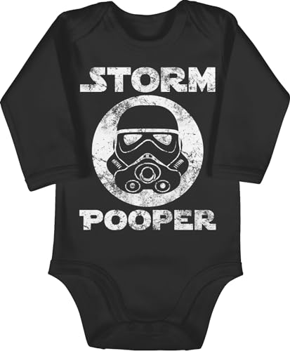 Baby Body langarm Mädchen Junge - Sprüche - Storm Pooper Vintage - 6/12 Monate - Schwarz - babybody mit spruch babygeschenke spruche poop strampler lustige babykleidung babygeschenk sprüchen nerd von Shirtracer