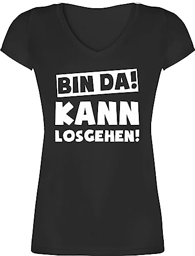 T-Shirt Damen V Ausschnitt - Sprüche Statement mit - Bin da kann losgehen Spruch I - XS - Schwarz - Gruppen Tshirts Tshirt sprueche Festival t-Shirts t Shirt lustige+sprüche+für+t-Shirts von Shirtracer