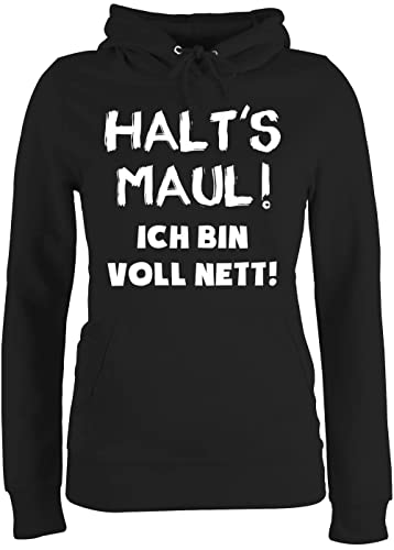 Pullover Damen Hoodie Frauen - Sprüche Statement mit Spruch - Halt's Maul ich Bin voll nett - XS - Schwarz - Halt s Hoodies/pullis die Fresse hudis Kordel Hoody Kapuze Hoodies für Fluffy Pulli von Shirtracer