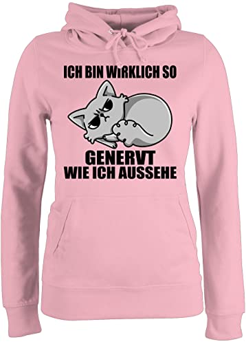 Pullover Damen Hoodie Frauen - Sprüche Statement mit Spruch - Ich Bin wirklich so genervt wie ich aussehe - XXL - Hellrosa - Winterpullover Kapuze Hoody lustige sprüche+Pullover sprueche genervte von Shirtracer