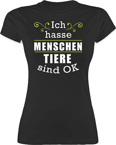 Shirt Damen - Sprüche Statement mit Spruch - Ich Hasse Menschen Tiere sind ok - L - Schwarz - Frauen Tshirt t-Shirt t - Shirts sprüchen t-Shirts lustig Oberteile t-schirt Tshirts von Shirtracer