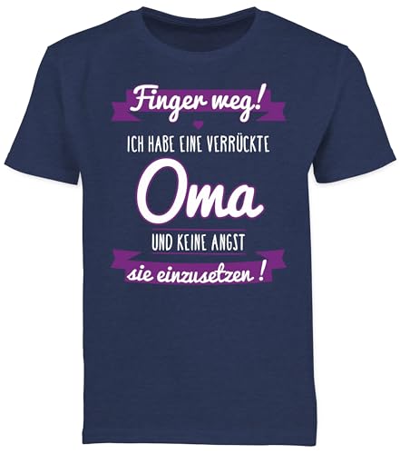 Kinder T-Shirt Jungen - Statement Sprüche - Ich Habe eine verrückte Oma - 104 (3/4 Jahre) - Dunkelblau Meliert - t-Shirts für Jungs Kind Tshirt t. Shirt t Shirts fã¼r kindertshirts Junge von Shirtracer