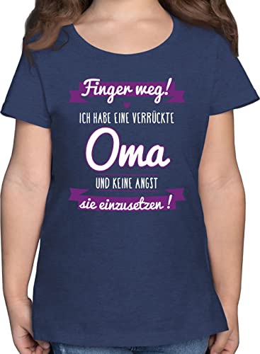 T-Shirt Mädchen - Statement Sprüche Kinder - Ich Habe eine verrückte Oma - 152 (12/13 Jahre) - Dunkelblau Meliert - mit Spruch Grossmutter Shirt mädels sprüchen Drauf Omas Shirts t. Aufschrift von Shirtracer