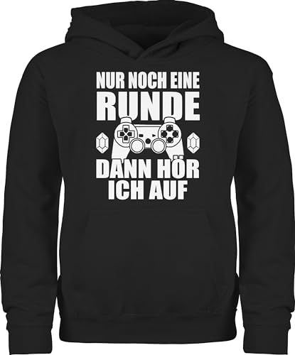 Kinder Hoodie Jungen Mädchen - Statement Sprüche - Nur noch eine Runde dann hör ich auf - 128 (7/8 Jahre) - Schwarz - spruche Gaming pullis Gifts for Gamers sprüche. von Shirtracer