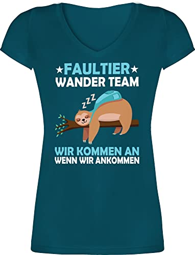 T-Shirt Damen V Ausschnitt - Sprüche Statement mit Spruch - Faultier Wander Team Hiking - 3XL - Türkis - Frauen Tshirt Shirt t Shirts tailliert Baumwolle Kurzarm tischört tischirt. t-Shirts von Shirtracer