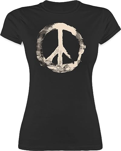 Shirt Damen - Sprüche Statement - Frieden - Peacesymbol Weiss - XXL - Schwarz - mit Aufschrift 70er t Shirts Funshirts Statements Peace-Zeichen Oberteile Friedens Frauen Tshirts Hippy von Shirtracer