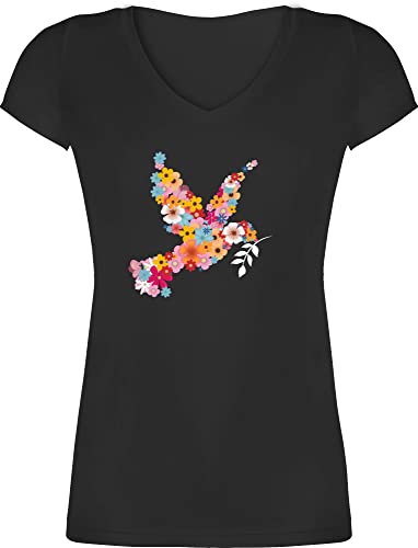 T-Shirt Damen V Ausschnitt - Sprüche Statement - Friedenstaube - M - Schwarz - t Shirts mit vogelmotiv Tshirts Oberteil damenshirts Tshirt Frauen leiberl t-Shirt, t-schirt v-Ausschnitt Shirt von Shirtracer