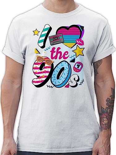 T-Shirt Herren - Sprüche Statement - I Love The 90s - XXL - Weiß - männer tischert 90 Jahre Tshirt Baumwolle nerdige 90er Outfit Oberteil Herr 90iger 90ger Fun-t-Shirts Retro 90's. Shirts Maenner von Shirtracer