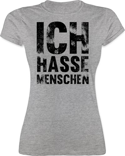 Shirt Damen - Sprüche Statement mit Spruch - Ich Hasse Menschen - Mag Keine - XL - Grau meliert - Tshirt frech spruchshirts sprueche Sarkasmus t-Shirt freche Frauen Spruchshirt sprüchen Oberteil t von Shirtracer