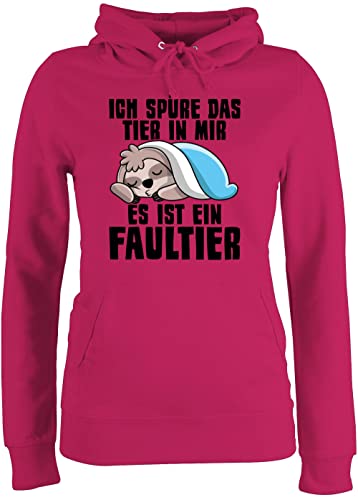 Pullover Damen Hoodie Frauen - Sprüche Statement mit Spruch - Ich spüre das Tier in Mir es ist EIN Faultier - XXL - Fuchsia - Kapuze sprüchen Hoddies/pullies hoddis Kapuzenpulli damenhooddies von Shirtracer