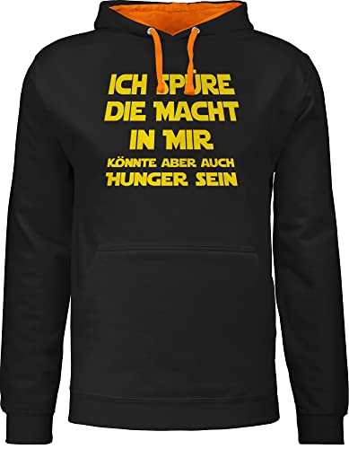 Pullover Herren Frauen Hoodie Kontrast zweifarbig - Sprüche Statement mit Spruch - Ich spüre die Macht in Mir Könnte Aber auch Hunger Sein - L - Schwarz/Orange - polloverer Hoddies für mädels von Shirtracer