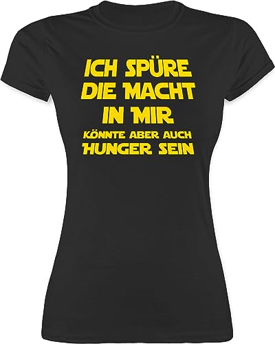 Shirt Damen - Sprüche Statement mit Spruch - Ich spüre die Macht in Mir Könnte Aber auch Hunger Sein - XXL - Schwarz - Tshirt Shirts Frauen t-Shirt sprüchen lustig t auf Oberteile witzigen für von Shirtracer