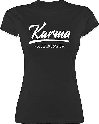 Shirt Damen - Sprüche Statement mit Spruch - Karma regelt das Schon I - M - Schwarz - freche Tshirts spruchshirts sprueche Macht Tshirt t Spruchshirt sprüchen t-Shirt t+Shirt+Karma+regelt+das von Shirtracer