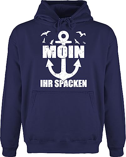 Hoodie Herren Pullover Männer - Sprüche Statement - Moin ihr Spacken mit Anker - weiß - L - Navy Blau - kapuzenpulli hudis hoodies hoodys hoodi kapuzenpullover kapuze oberteil huddis pulli huddy von Shirtracer