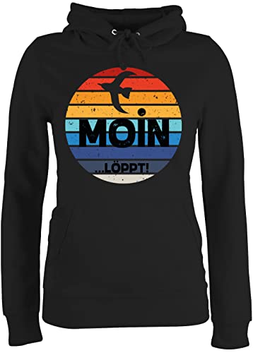 Pullover Damen Hoodie Frauen - Sprüche Statement - Moin Löppt - L - Schwarz - Moin,Moin Hoddies/pullies mit Aufschrift damenhooddies Spruch hodys Pollover Kapuzenpullover Pulli Kapuzen Hoodies von Shirtracer