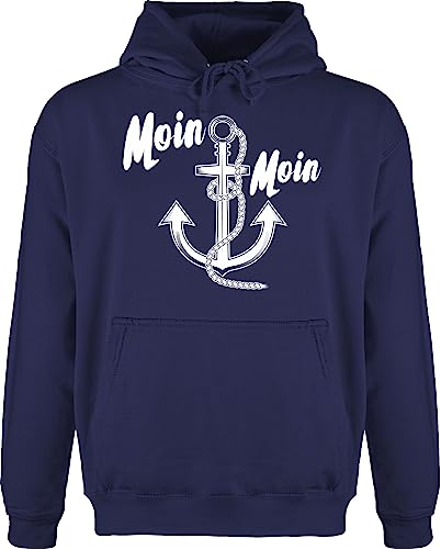 Shirtracer Hoodie Herren Pullover Männer - Sprüche Statement - Moin Moin Anker - M - Navy Blau - Hoddy Moin+Moin Kapuzenshirt mit Bauchtasche Flauschiger Hoody Kapuze Pulli Kapuzenpullover Kleidung von Shirtracer