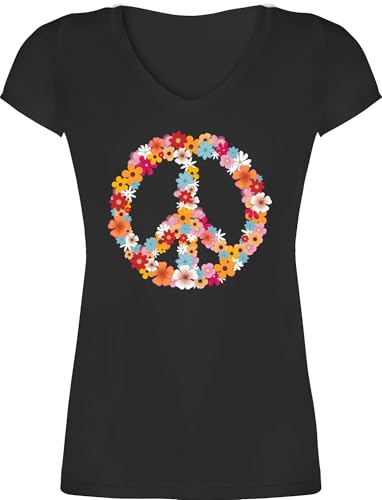 T-Shirt Damen V Ausschnitt - Sprüche Statement - Peace Flower Power Hippie Peace Zeichen I Friedenszeichen I 90er I 70er - XS - Schwarz - 70 er Jahre Klamotten Statement-t-Shirt mit Aufschrift 90s T-Shirt Damen V Ausschnitt - Sprüche Statement - Peace Flower Power Hippie Peace Zeichen I Friedenszeichen I 90er I 70er - XS - Schwarz - 70 er Jahre Klamotten Statement-t-Shirt mit Aufschrift 90s von Shirtracer