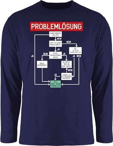 Langarmshirt Herren Langarm Shirt - Sprüche Statement mit Spruch - Problemlösung - weiß - M - Navy Blau - Langarmshirts sprüchen spruche Langarm-Shirt Drauf Long Sleeves Tshirt t Shirts männer von Shirtracer